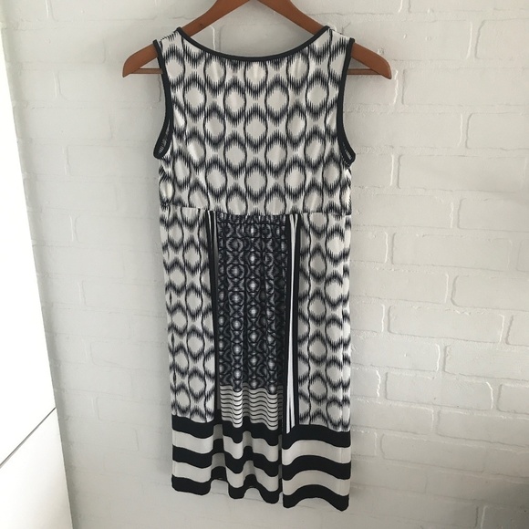 London Times Mini Dress navy Ivory Coastal Native V neck Sz 4 - Picture 5 of 7